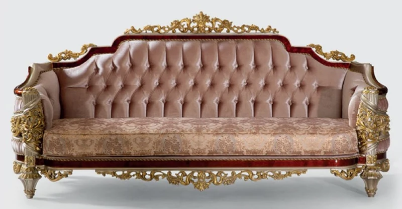 Casa Padrino Luxus Barock Sofa Rosa / Braun / Silber / Gold 240 x 90 x H. 116 cm - Prunkvolles Wohnzimmer Sofa mit elegantem Muster - Möbel im Barockstil