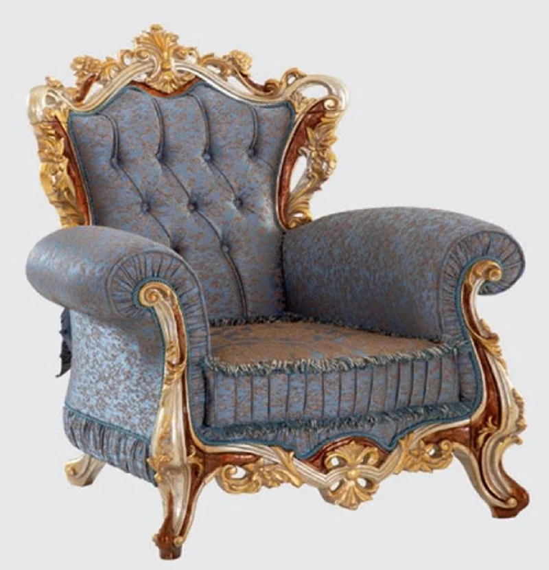 Casa Padrino Luxus Barock Sessel Blau / Kupfer / Silber / Braun / Gold 110 x 90 x H. 120 cm - Prunkvoller Wohnzimmer Sessel mit elegantem Muster - Barock Möbel