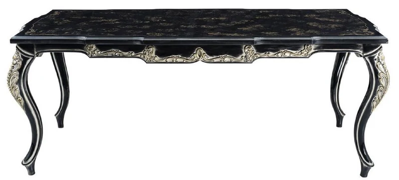 Casa Padrino Luxus Barock Esstisch Schwarz / Gold - Massivholz Esszimmertisch - Barock Esszimmer Möbel - Edel & Prunkvoll