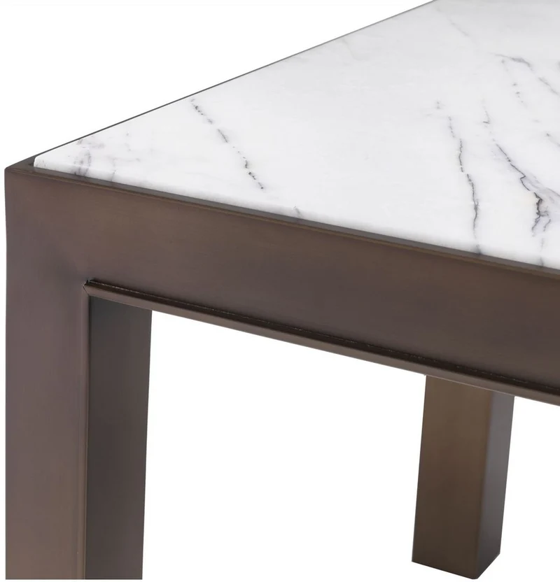 Casa Padrino Luxus Beistelltisch Antik Messingfarben / Weiß / Lila 65 x 65 x H. 51,5 cm - Edelstahl Tisch mit Marmorplatte - Wohnzimmer Möbel - Luxus Möbel