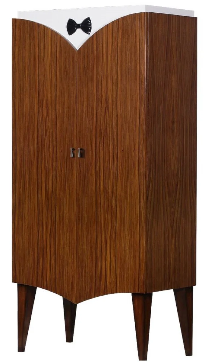 Casa Padrino Luxus Art Deco Barschrank Braun / Weiß / Schwarz 80 x 45 x H. 170 cm - Massivholz Weinschrank - Bar Möbel - Hotel Möbel - Luxus Qualität