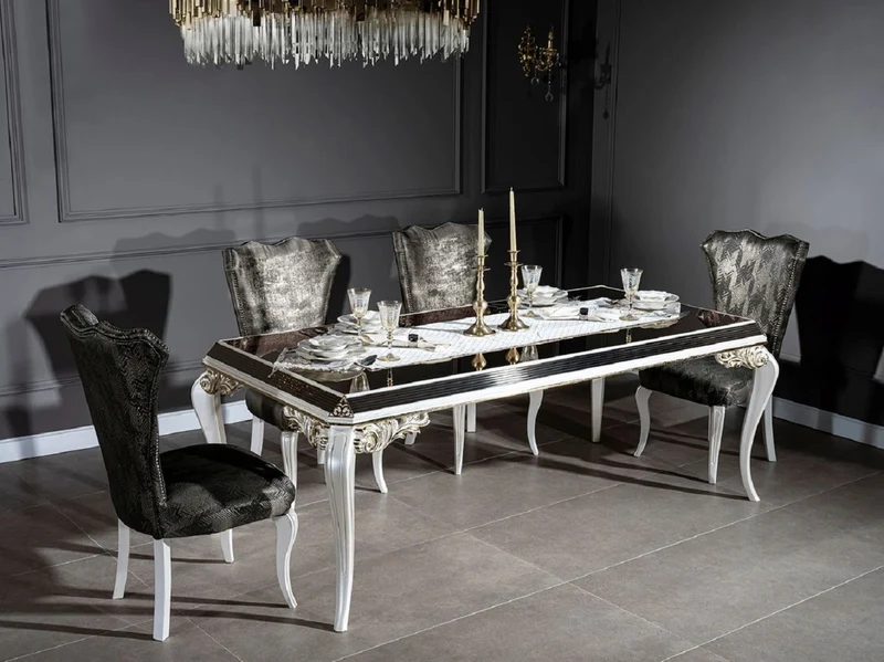 Casa Padrino Luxus Barock Esszimmerstuhl Grün / Gold / Weiß - Handgefertigter Massivholz Küchenstuhl mit edelm Muster - Esszimmer Möbel - Barock Möbel