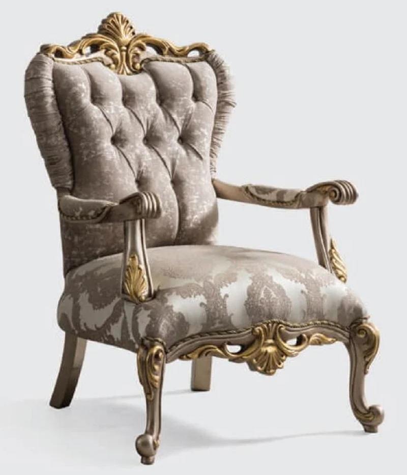 Casa Padrino Luxus Barock Sessel Grau / Silbergrau / Gold 85 x 90 x H. 120 cm - Prunkvoller Wohnzimmer Sessel mit elegantem Muster - Barock Möbel