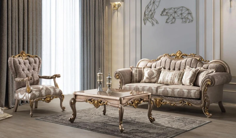 Casa Padrino Luxus Barock Sessel Grau / Silbergrau / Gold 85 x 90 x H. 120 cm - Prunkvoller Wohnzimmer Sessel mit elegantem Muster - Barock Möbel