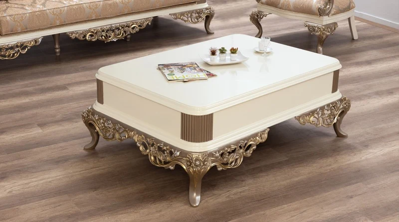 Casa Padrino Luxus Barock Couchtisch Weiß / Braun / Gold 130 x 92 x H. 50 cm - Prunkvoller handgefertigter Wohnzimmertisch im Barockstil - Barock Möbel