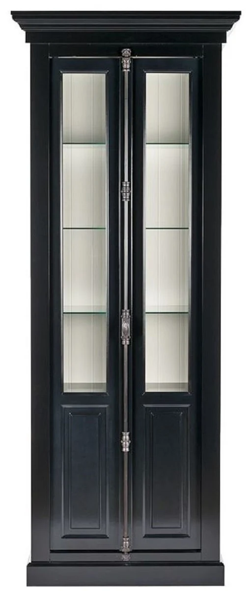 Casa Padrino Landhausstil Vitrine Schwarz / Weiß 95 x 45 x H. 242 cm - Vitrinenschrank mit 2 Türen - Massivholz Schrank - Landhausstil Möbel