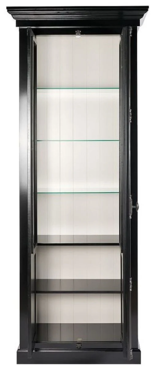 Casa Padrino Landhausstil Vitrine Schwarz / Weiß 95 x 45 x H. 242 cm - Vitrinenschrank mit 2 Türen - Massivholz Schrank - Landhausstil Möbel