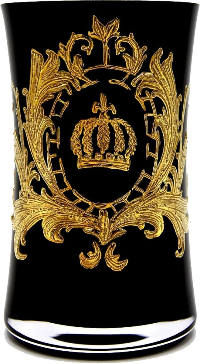 Pompöös by Casa Padrino Luxus Wasserglas Set Schwarz / Gold Ø 8 x H. 13 cm - Wassergläser mit 24 Karat Vergoldung - Pompööse Gläser designed by Harald Glööckler