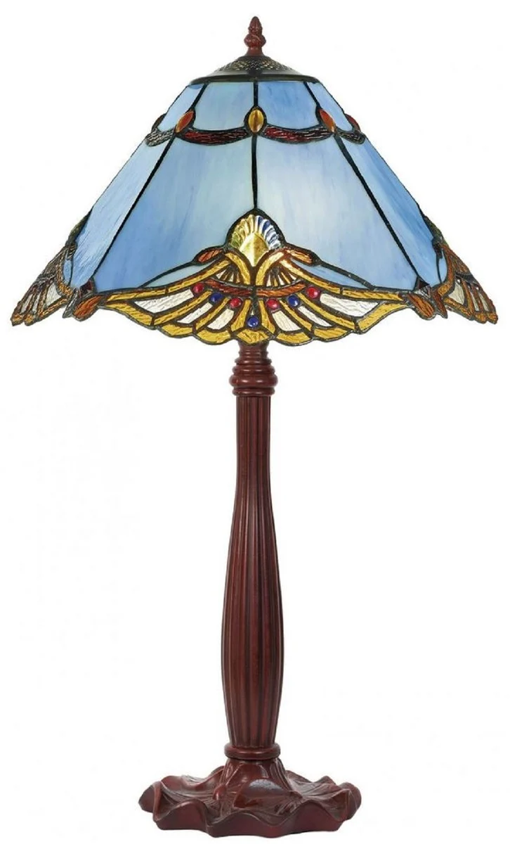 Casa Padrino Luxus Tiffany Tischleuchte Blau / Mehrfarbig / Braun 40 x 40 x H. 64 cm - Schreibtischleuchte - Tiffany Leuchten