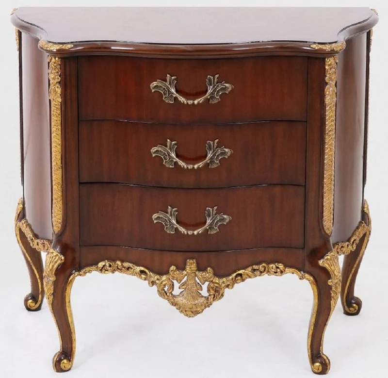 Casa Padrino Luxus Barock Nachtkommode Dunkelbraun / Gold - Massivholz Nachttisch mit 3 Schubladen - Handgefertigte Kommode im Barockstil - Barock Möbel