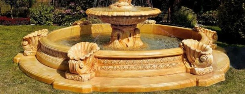 Casa Padrino Barock Springbrunnen Umrandung Beige Ø 445 x H. 58 cm - Runde Gartenbrunnen Umrandung - Brunnen Umrandung - Prunkvolle Gartendeko im Barockstil