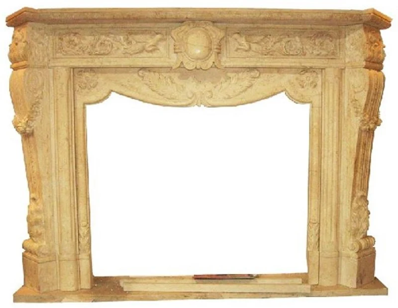 Casa Padrino Luxus Barock Kaminumrandung Beige 180 x 35 x H. 130 cm - Handgefertigte Kaminumrandung aus hochwertigem Marmor - Prunkvolle Barock Möbel