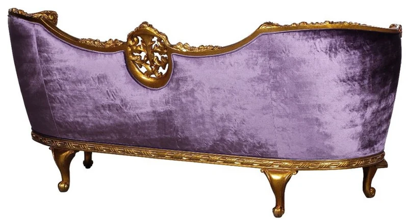 Casa Padrino Luxus Barock Samt Sofa Lila / Gold - Edles Handgefertigtes Wohnzimmer Sofa im Barockstil - Prunkvolle Barock Wohnzimmer Möbel