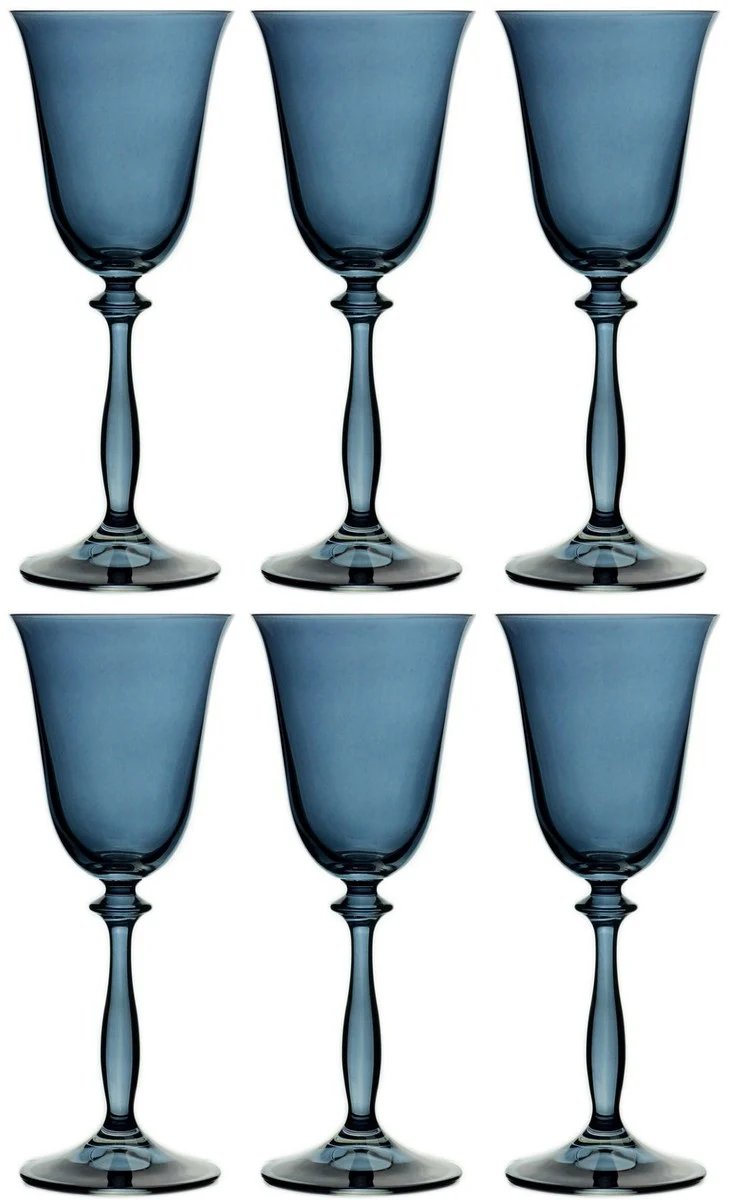 Casa Padrino Luxus Barock Weißweinglas 6er Set Blau Ø 8,5 x H. 21 cm - Handgefertigte Weingläser - Hotel & Restaurant Accessoires - Luxus Qualität