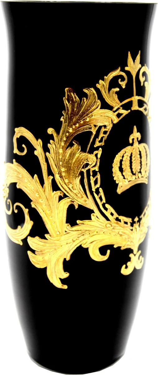 Pompöös by Casa Padrino Luxus Vase mit 24 Karat Vergoldung Schwarz / Gold Ø 12,3 x H. 30 cm - Pompööse Blumenvase designed by Harald Glööckler