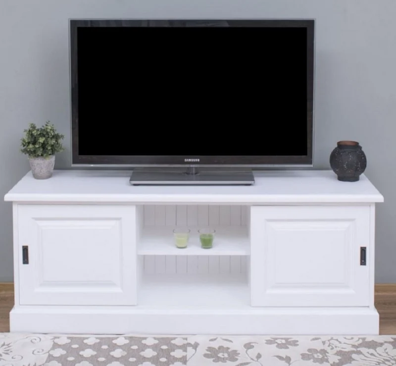 Casa Padrino Landhausstil TV Schrank Weiß 160 x 46 x H. 60 cm - Massivholz Sideboard - Landhausstil Wohnzimmer Möbel