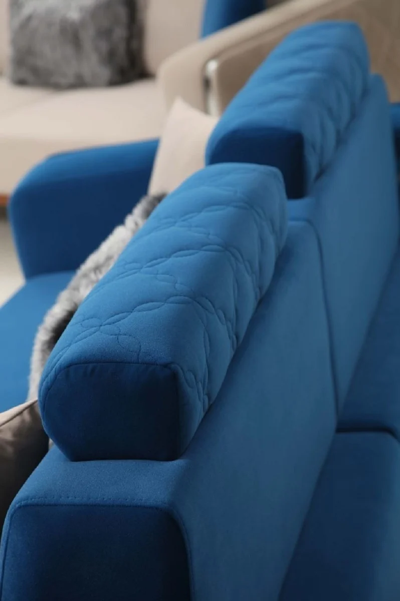 Casa Padrino Luxus Wohnzimmer Sofa mit verstellbarer Rückenlehne Blau / Braun / Silber 225 x 95 x H. 89 cm - Luxus Wohnzimmer Möbel
