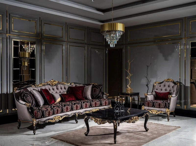 Casa Padrino Luxus Barock Wohnzimmer Sessel Silber / Bordeauxrot / Schwarz / Gold - Handgefertigter Barockstil Sessel mit elegantem Muster - Barock Wohnzimmer Möbel
