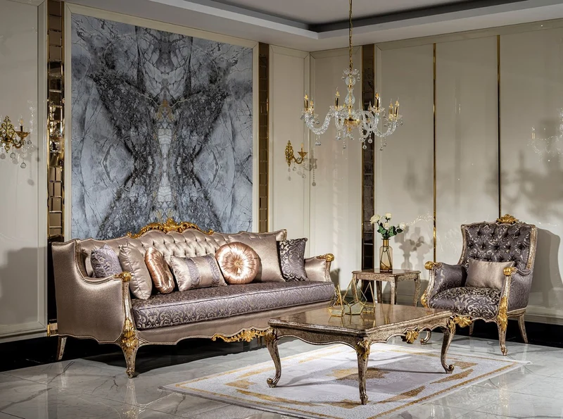 Casa Padrino Luxus Barock Sofa Silber / Lila / Antik Silber / Braun / Gold - Handgefertigtes Wohnzimmer Sofa mit elegantem Muster und dekorativen Kissen - Wohnzimmer Möbel im Barockstil