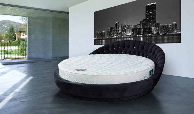 Casa Padrino Luxus Rundbett Schwarz Ø 240 x H. 90 cm - Rundes Doppelbett mit Glitzersteinen und Matratze - Luxus Schlafzimmer Möbel