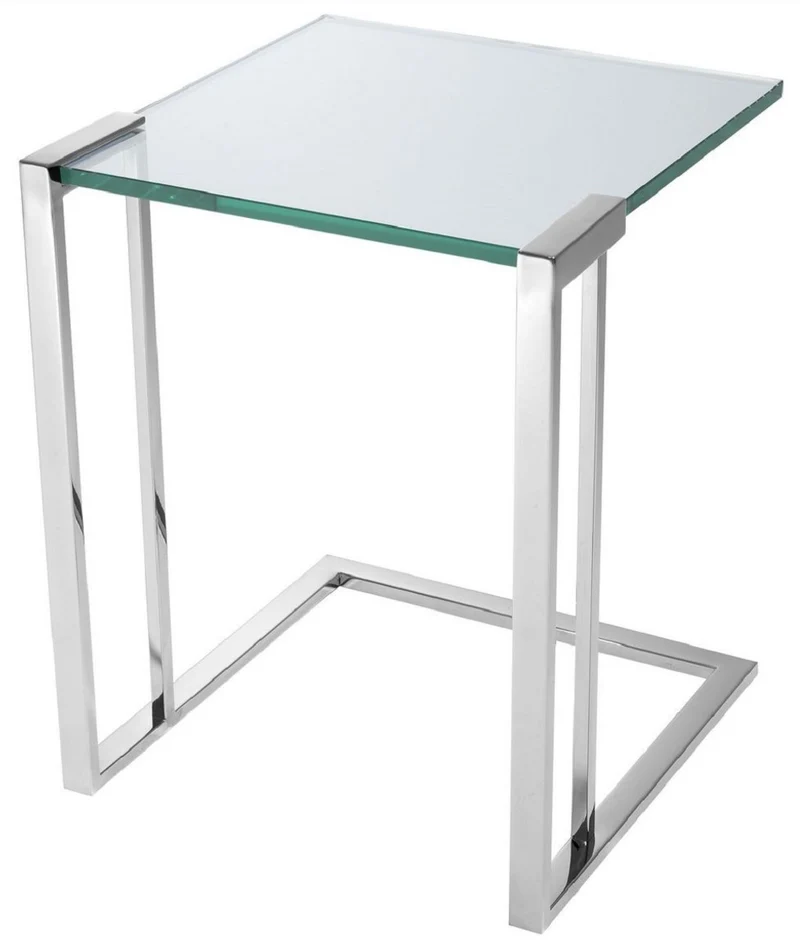 Casa Padrino Luxus Beistelltisch Silber 45 x 45,5 x H. 56,5 cm - Edelstahl Tisch mit Glasplatte - Luxus Wohnzimmer Möbel