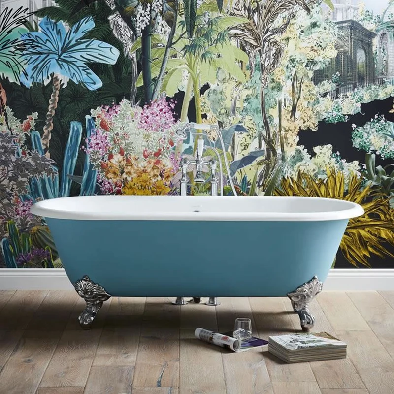 Casa Padrino Luxus Gusseisen Badewanne Türkis / Weiß 178 cm - Gebogene freistehende Badewanne - Barock & Jugendstil Badezimmer Möbel