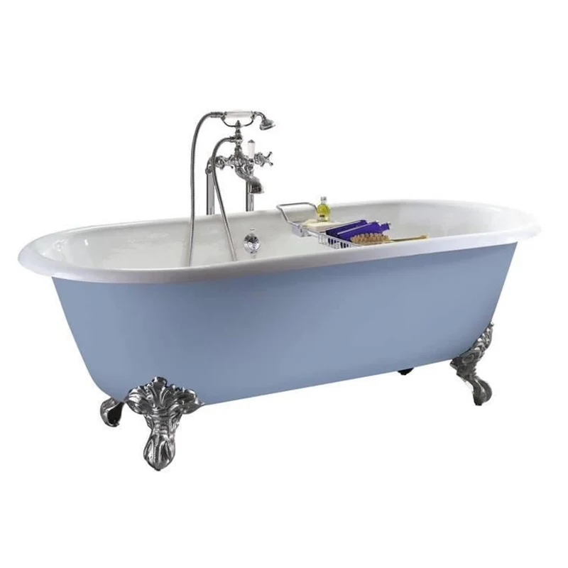 Casa Padrino Luxus Gusseisen Badewanne Hellblau-grau / Weiß 154 cm - Gebogene freistehende Badewanne - Barock & Jugendstil Badezimmer Möbel