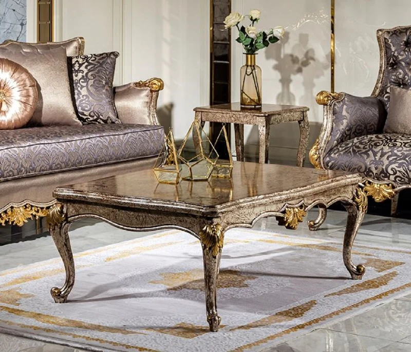 Casa Padrino Luxus Barock Wohnzimmer Set Silber / Lila / Antik Silber / Braun / Gold - 2 Sofas & 2 Sessel & 1 Couchtisch - Prunkvolle Wohnzimmer Möbel im Barockstil