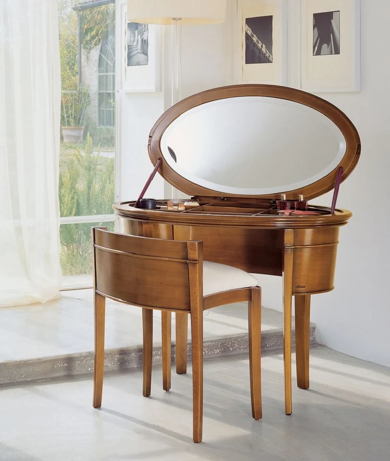 Casa Padrino Luxus Biedermeier Schminkkonsole mit Stuhl Braun / Weiß - Schlafzimmer Möbel - Hotel Möbel - Luxus Qualität - Made in Italy