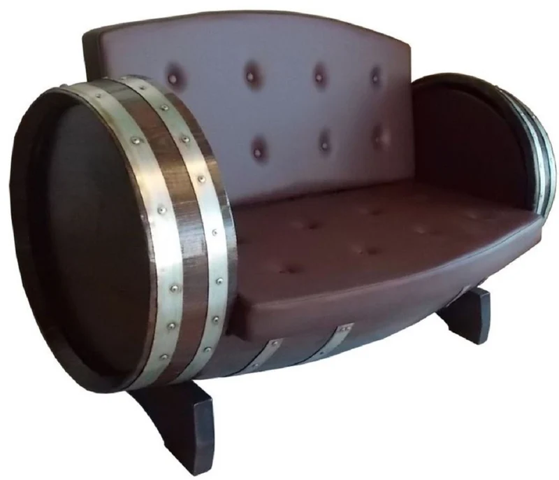 Casa Padrino Luxus Fass Sofa Braun / Silber 130 x 65 x H. 85 cm - Gepolstertes Massivholz Weinfass Sofa - Garten Terrassen Gastronomie Möbel