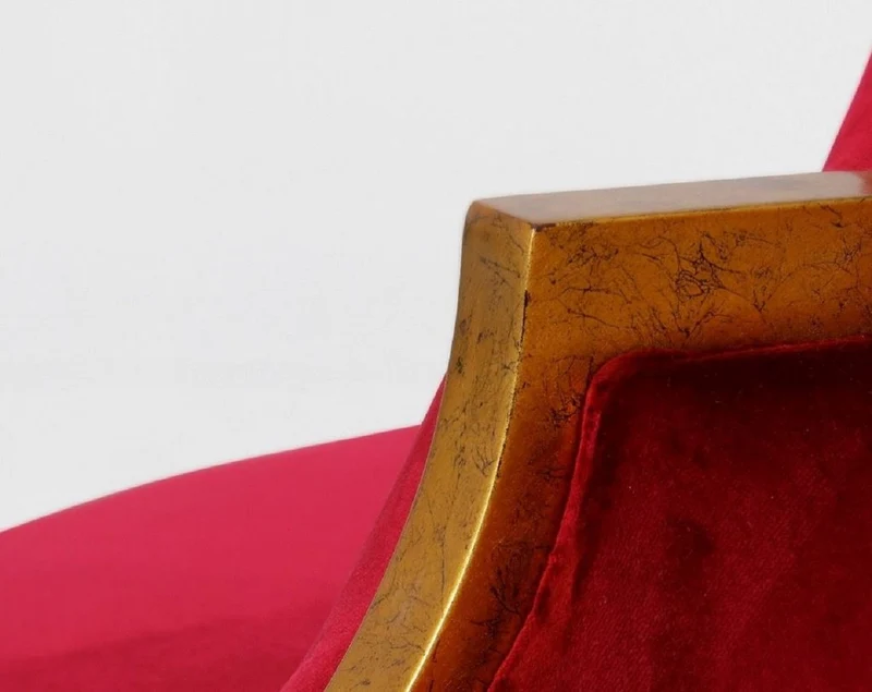 Casa Padrino Luxus Barock Rundsofa Rot / Weiß / Antik Gold - Handgefertigtes rundes Samt Sofa - Barock Hotel & Restaurant Möbel