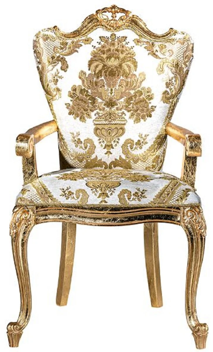 Casa Padrino Luxus Barock Esszimmerstuhl Set Weiß / Gold - 6 handgefertigte Küchen Stühle im Barockstil - Barock Esszimmer Möbel - Edel & Prunkvoll