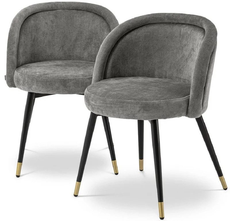 Casa Padrino Luxus Esszimmerstuhl Set Grau / Schwarz / Messing 57,5 x 58 x H. 77 cm - Edle Esszimmerstühle - Luxus Esszimmer Möbel