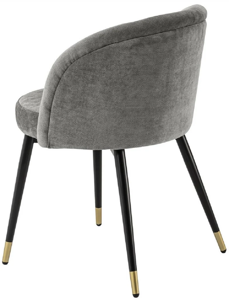 Casa Padrino Luxus Esszimmerstuhl Set Grau / Schwarz / Messing 57,5 x 58 x H. 77 cm - Edle Esszimmerstühle - Luxus Esszimmer Möbel