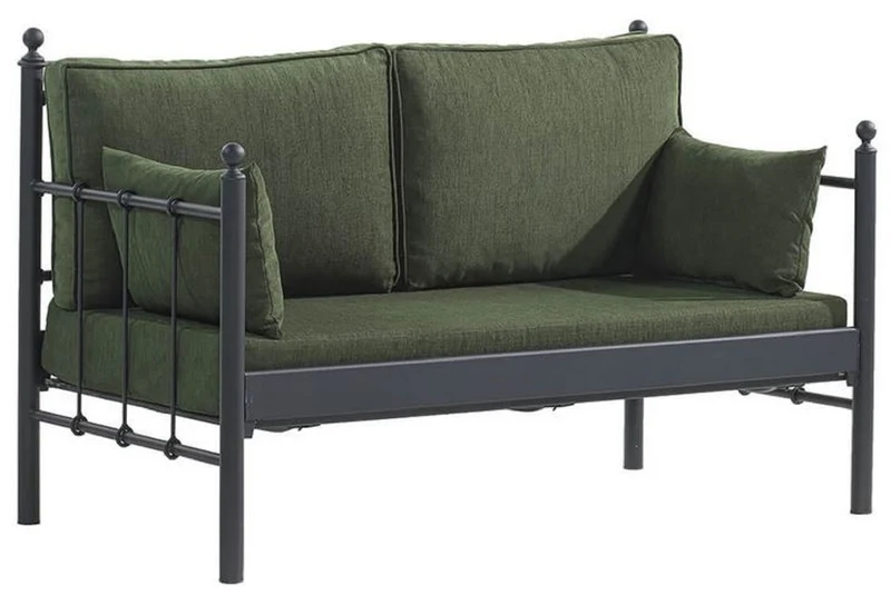 Casa Padrino Jugendstil Gartensofa Schwarz / Dunkelgrün 140 x 70 x H. 92 cm - Garten Sofa - Terrassen Sofa - Jugendstil Garten & Terrassen Möbel