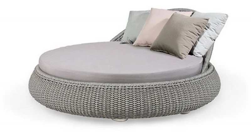 Casa Padrino Luxus Liegeinsel Grau Ø 153 x H. 71 cm - Handgewebte Wetterbeständige Sonneninsel - Moderne Garten Möbel - Hotel Möbel