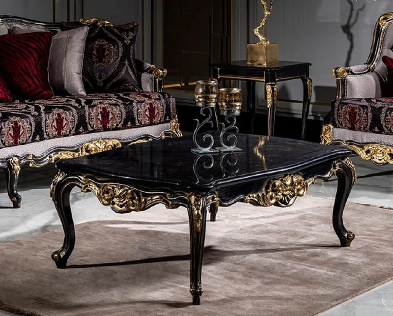 Casa Padrino Luxus Barock Wohnzimmer Set Silber / Bordeauxrot / Schwarz / Gold - 2 Sofas & 2 Sessel & 1 Couchtisch - Prunkvolle Wohnzimmer Möbel im Barockstil