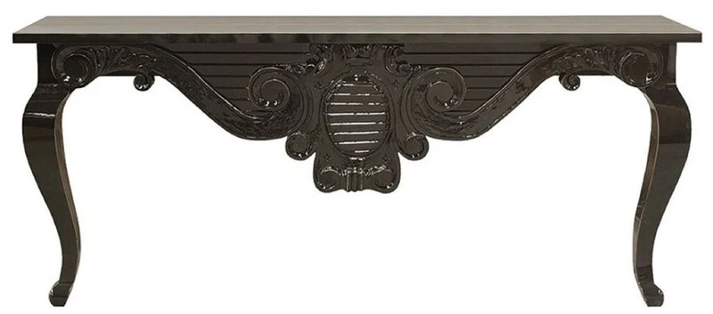 Casa Padrino Luxus Barock Konsole Schwarz 200 x 45 x H. 85 cm - Handgefertigter Massivholz Konsolentisch - Barock Hotel Möbel - Luxus Qualität