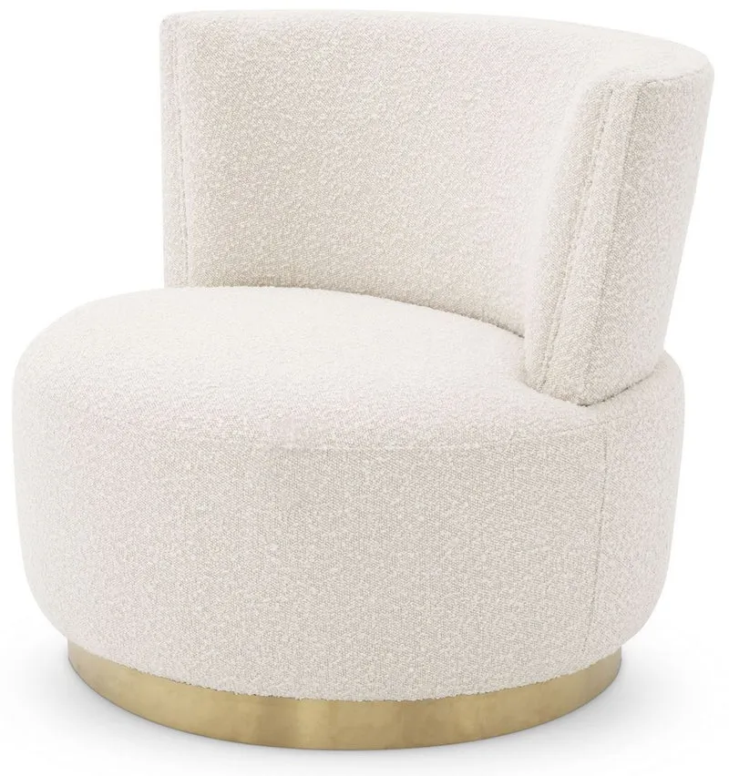 Casa Padrino Luxus Drehsessel Creme / Messingfarben 80 x 80 x H. 76,5 cm - Wohnzimmer Sessel - Luxus Möbel