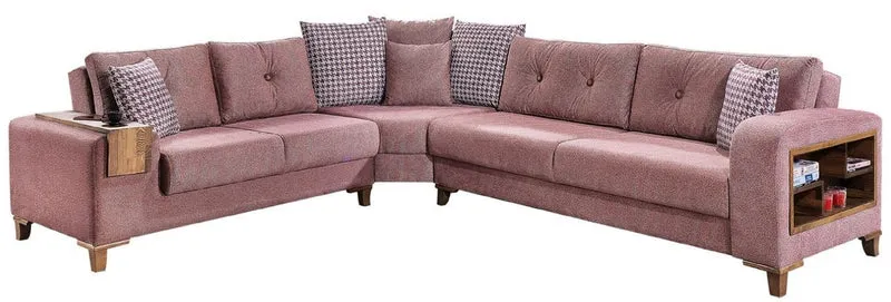 Casa Padrino Luxus Eckschlafsofa Rosa / Braun 330 x 270 x H. 80 cm - Modernes Ecksofa - Schlafsofa - Wohnzimmer Sofa - Wohnzimmer Möbel