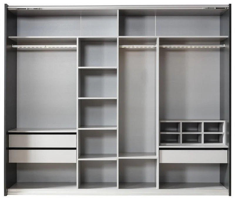 Casa Padrino Luxus Schlafzimmerschrank Schwarz / Gold 260 x 70 x H. 220 cm - Verspiegelter Massivholz Kleiderschrank mit 2 Schiebetüren - Luxus Schlafzimmer Möbel