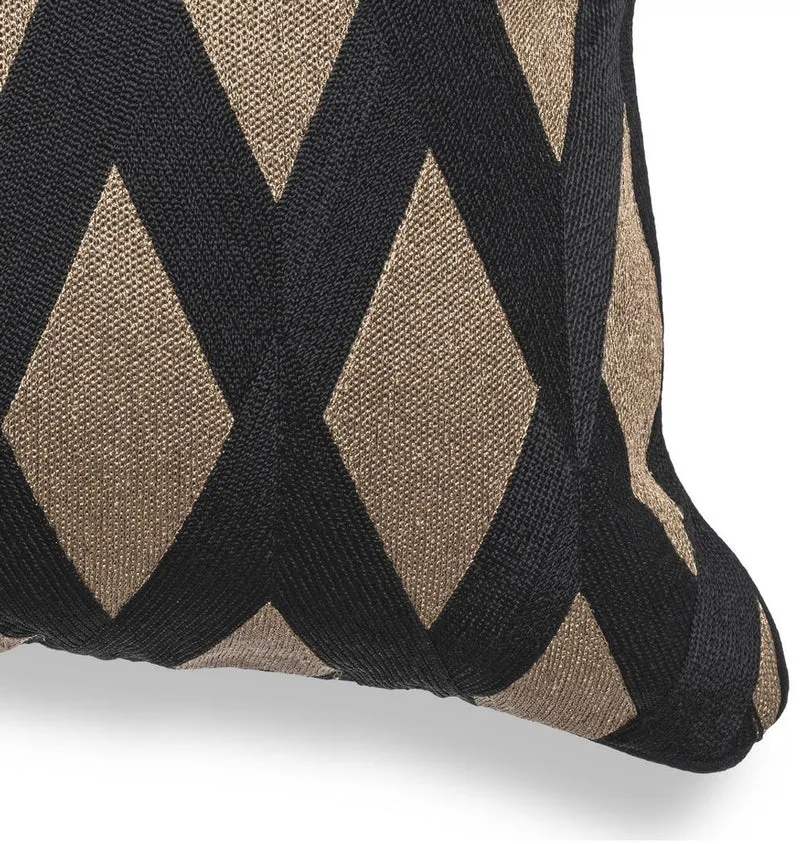 Casa Padrino Luxus Deko Kissen Schwarz / Gold 50 x 50 cm - Edles Zierkissen mit elegantem Rautenmuster - Luxus Qualität - Hotel Kollektion