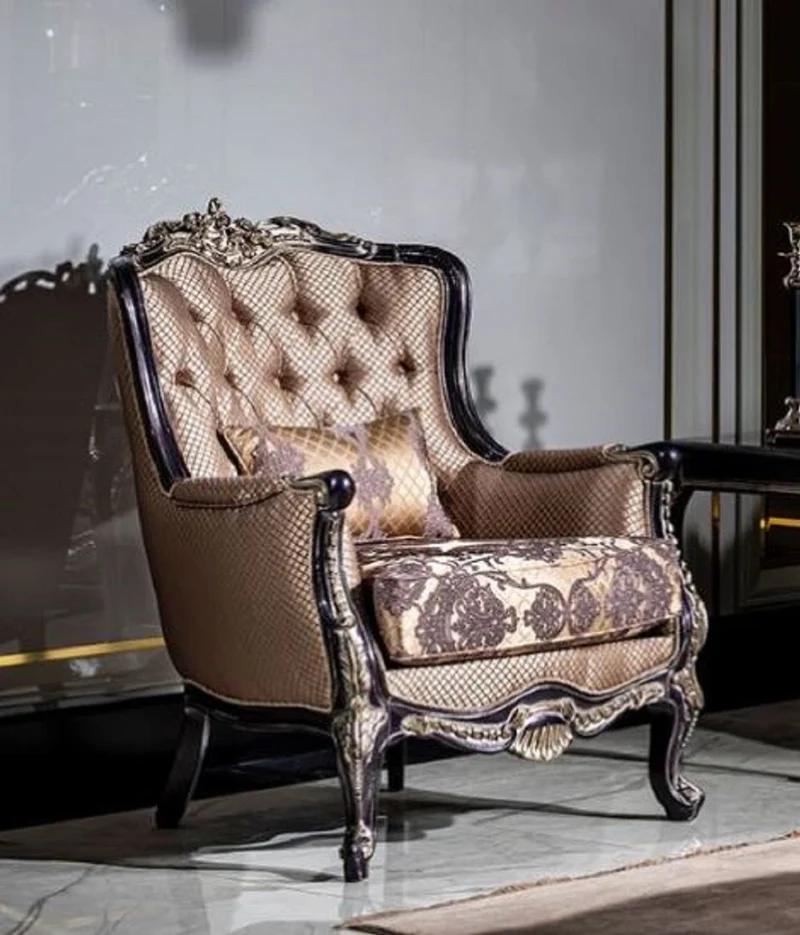Casa Padrino Luxus Barock Wohnzimmer Set Gold / Lila - 2 Sofas & 2 Sessel & 1 Couchtisch - Handgefertigte Wohnzimmer Möbel im Barockstil - Edel & Prunkvoll