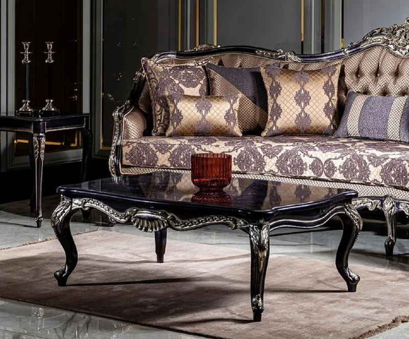 Casa Padrino Luxus Barock Wohnzimmer Set Gold / Lila - 2 Sofas & 2 Sessel & 1 Couchtisch - Handgefertigte Wohnzimmer Möbel im Barockstil - Edel & Prunkvoll