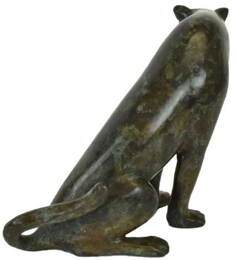 Casa Padrino Luxus Bronzefigur Gepard Schwarz / Grün 20 x 33 x H. 22 cm - Bronze Skulptur - Dekofigur - Luxus Deko Accessoires