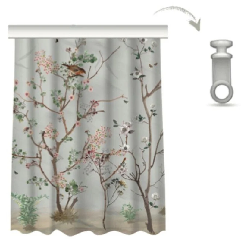 Casa Padrino Luxus Vorhang Set Pflanzen & Vögel Grau / Mehrfarbig 250 x H. 290 cm - Bedruckte Leinen & Samt Vorhänge - Ösenvorhänge - Schiebevorhänge - Luxus Deko Accessoires