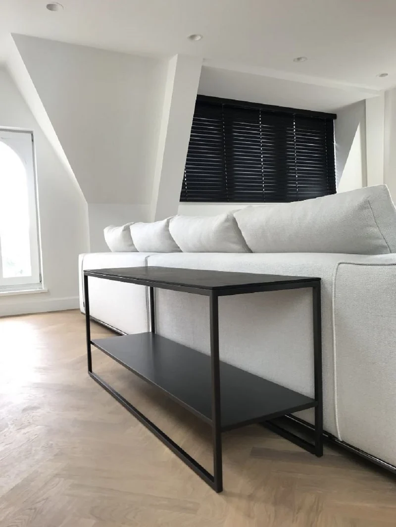 Casa Padrino Luxus Konsole Anthrazitgrau 120 x 35 x H. 51 cm - Massivholz Konsolentisch mit Edelstahl Gestell - Luxus Möbel