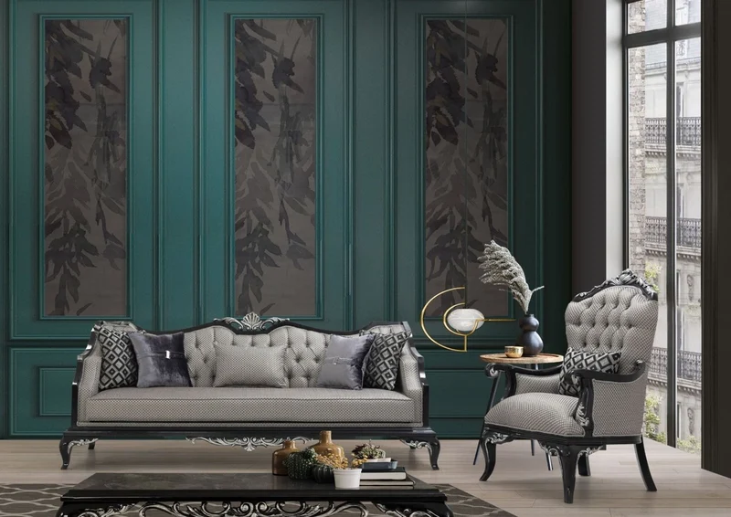Casa Padrino Luxus Barock Wohnzimmer Set Silber / Schwarz - 2 Sofas & 2 Sessel & 1 Couchtisch - Handgefertigte Barock Wohnzimmer Möbel - Edel & Prunkvoll
