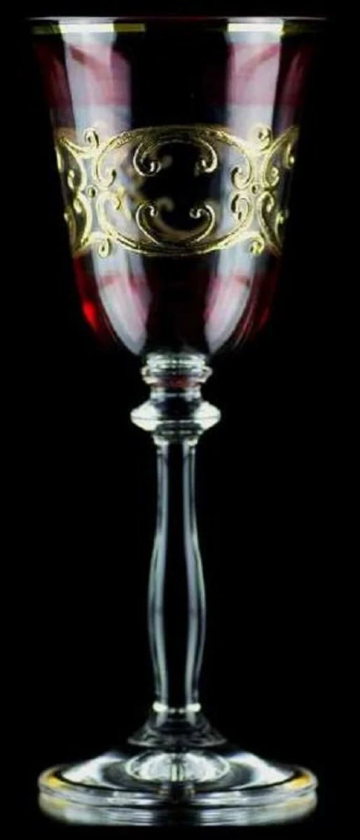 Casa Padrino Luxus Barock Likörglas 6er Set Bordeauxrot / Gold Ø 5,5 x H. 17 cm - Handgefertigte und handbemalte Likörgläser - Hotel & Restaurant Accessoires - Luxus Qualität