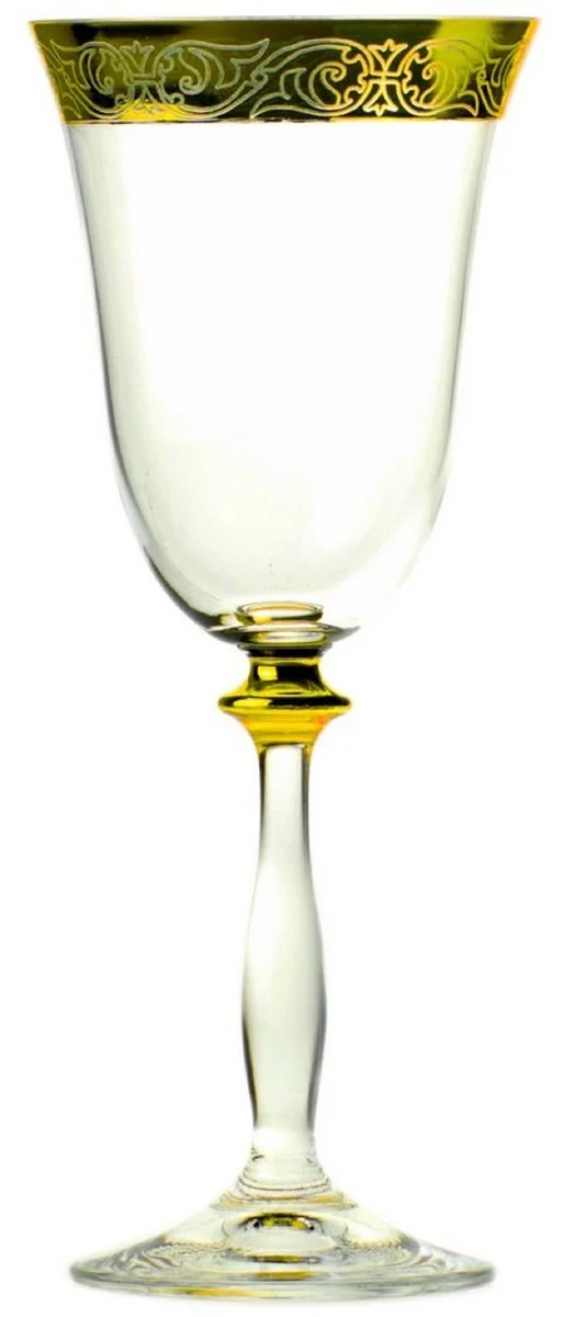 Casa Padrino Luxus Barock Weinglas 6er Set Gold Ø 8 x H. 20 cm - Handgefertigte und handgravierte Weingläser - Hotel & Restaurant Accessoires - Luxus Qualität